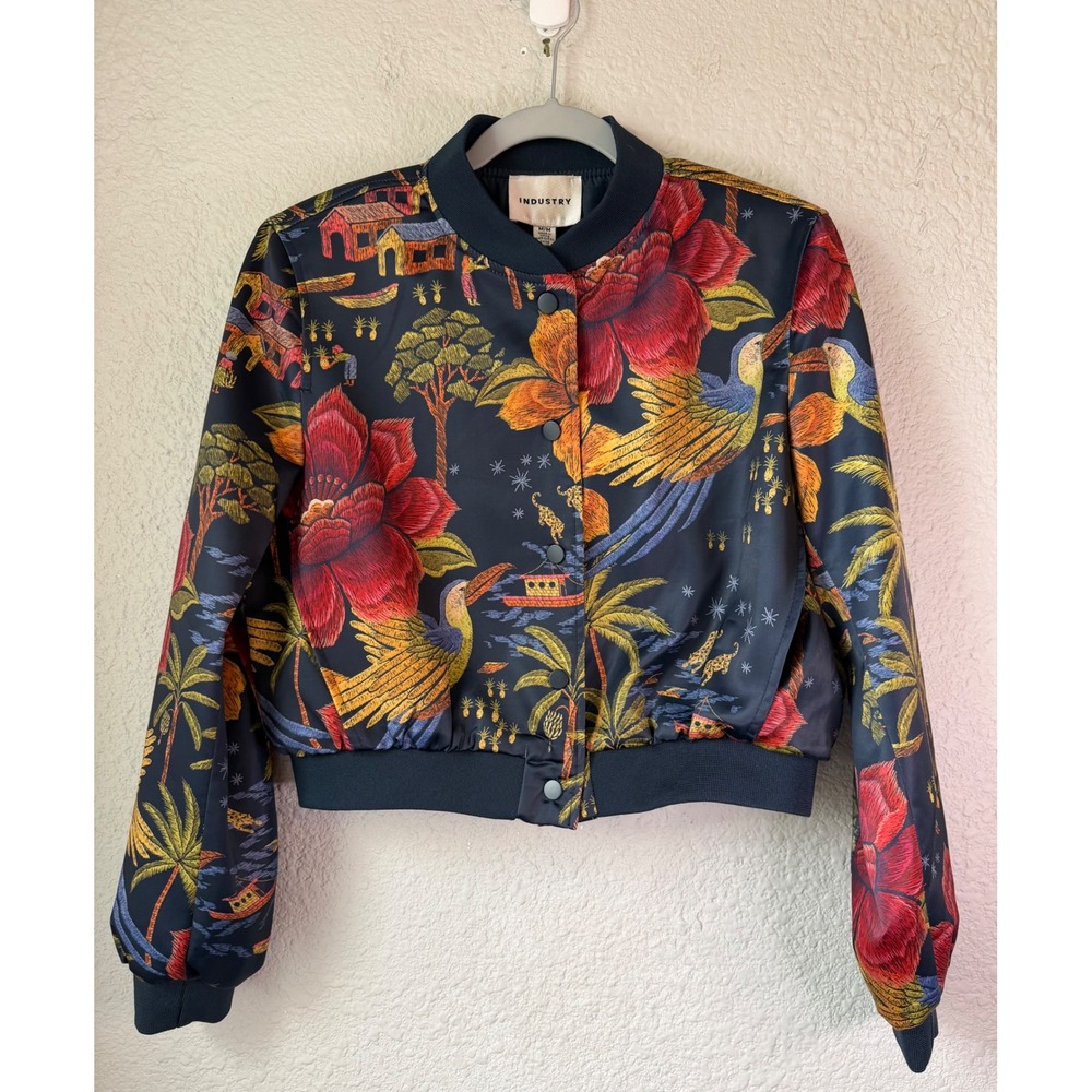 NWT Industry Republic Clothing Tropical Bloom Cropped Bomber Jacket M